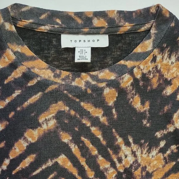 Topshop Tie-Dye Mesh Dress Sheer Sleeves Bodycon Whimsigoth Wicked Indie Size 2 - Picture 8 of 9